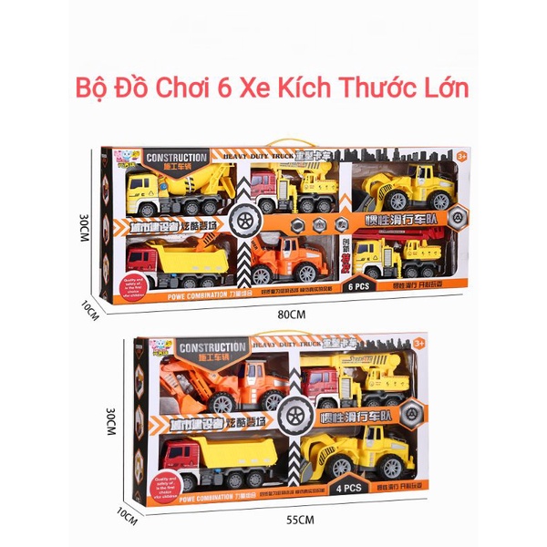 Xả lỗ Bộ đồ chơi Cần cẩu xúc cát cho bé set 6 xe loại siêu to