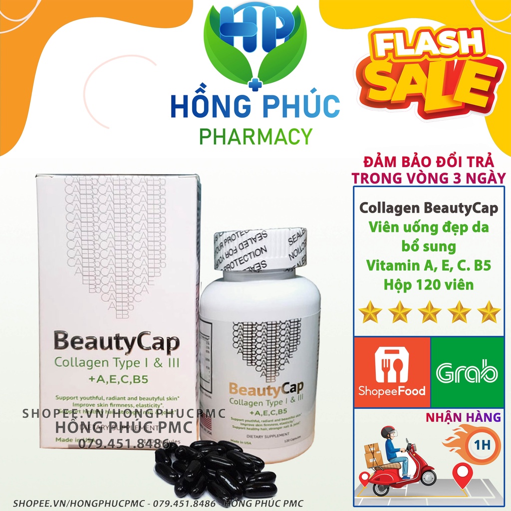 Viên uống đẹp da Collagen BeautyCap Mỹ bổ sung Vitamin A,E,C,B5 và Collagen Type 1&3 Minh Khang Pharmacy