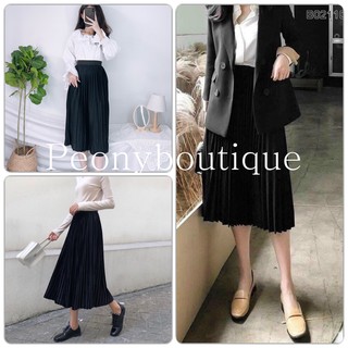 Chân Váy Xếp Ly Midi Dáng Dài Nữ [FREESHIP] 🌸 Đầm mini cạp cao chun lưng co dãn, thiết kế xòe chữ A màu đen Ulzzang HOT🌸