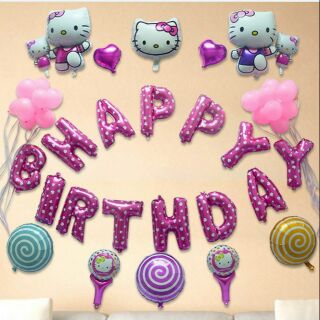 Set trang trí sinh nhật HAPPY BIRTHDAY Hello kitty dễ thương tặng kèm máy bơm mini