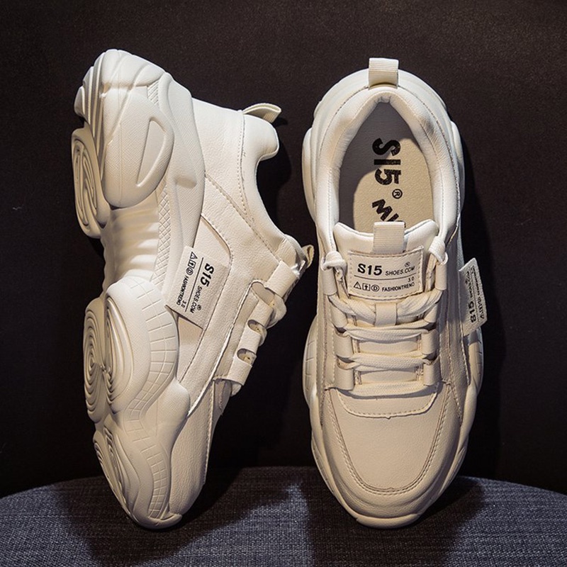 Giày sneaker IELGY đế độn màu trắng phong cách Harajuku thời trang cao cấp