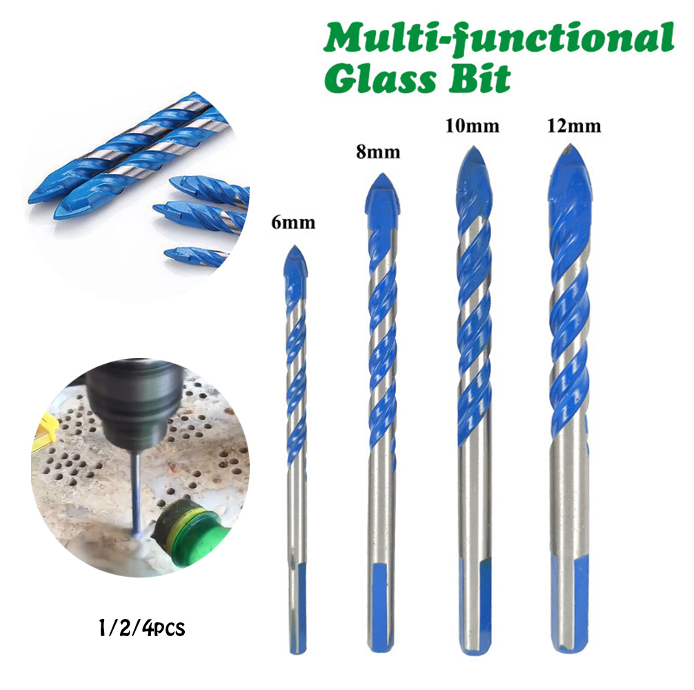 Bộ 1 / 2 / 4 Mũi Khoan Thủy Tinh Chất Lượng Cao Kích Thước 6 / 8 / 10 / 12mm