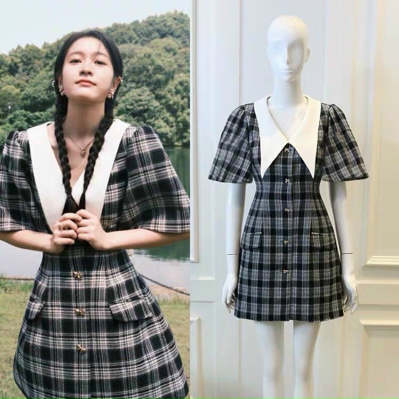 #BIGSIZE ĐẦM CARO CỔ SEN