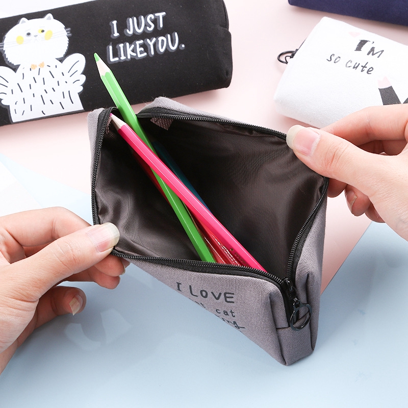 Dễ thương và đơn giản sáng tạo Cat Canvas Pencil Case Dung lượng lớn Dây kéo Hộp đựng Bút chì Hộp đựng bút chì