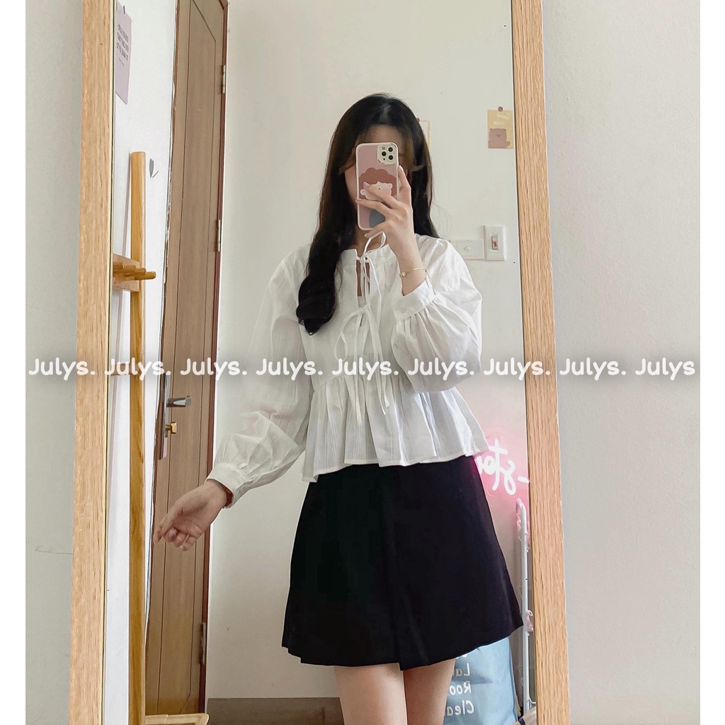 Áo babydoll dáng lửng nơ ngực Julys