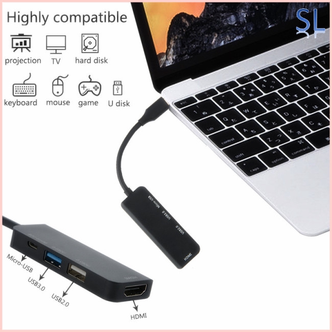 Đầu chia 1 cổng ra 4 cổng từ type-C sang micro USB 3.0 2.0 HDMI cho macbook pro