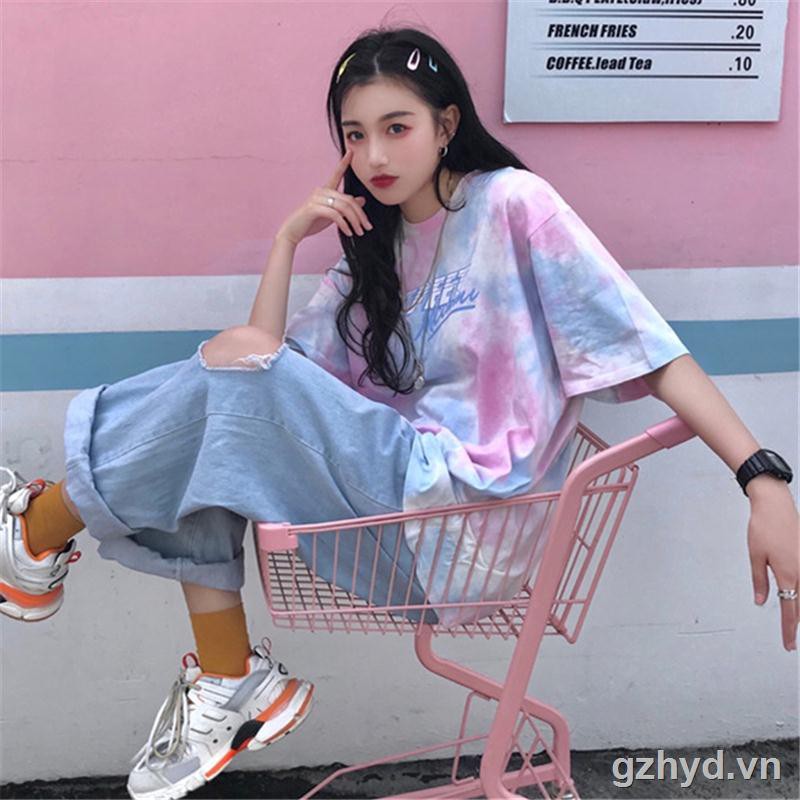 JS Stylish oversized short-sleeved T-shirt with colorful textures