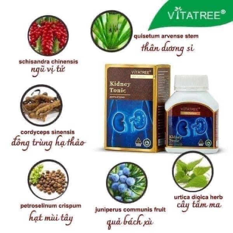 Vitatree Kidney Tonic Giúp Bổ Thận, Tráng Dương,Tăng Cường Chức Năng Tiết Niệu Hộp 100 Viên