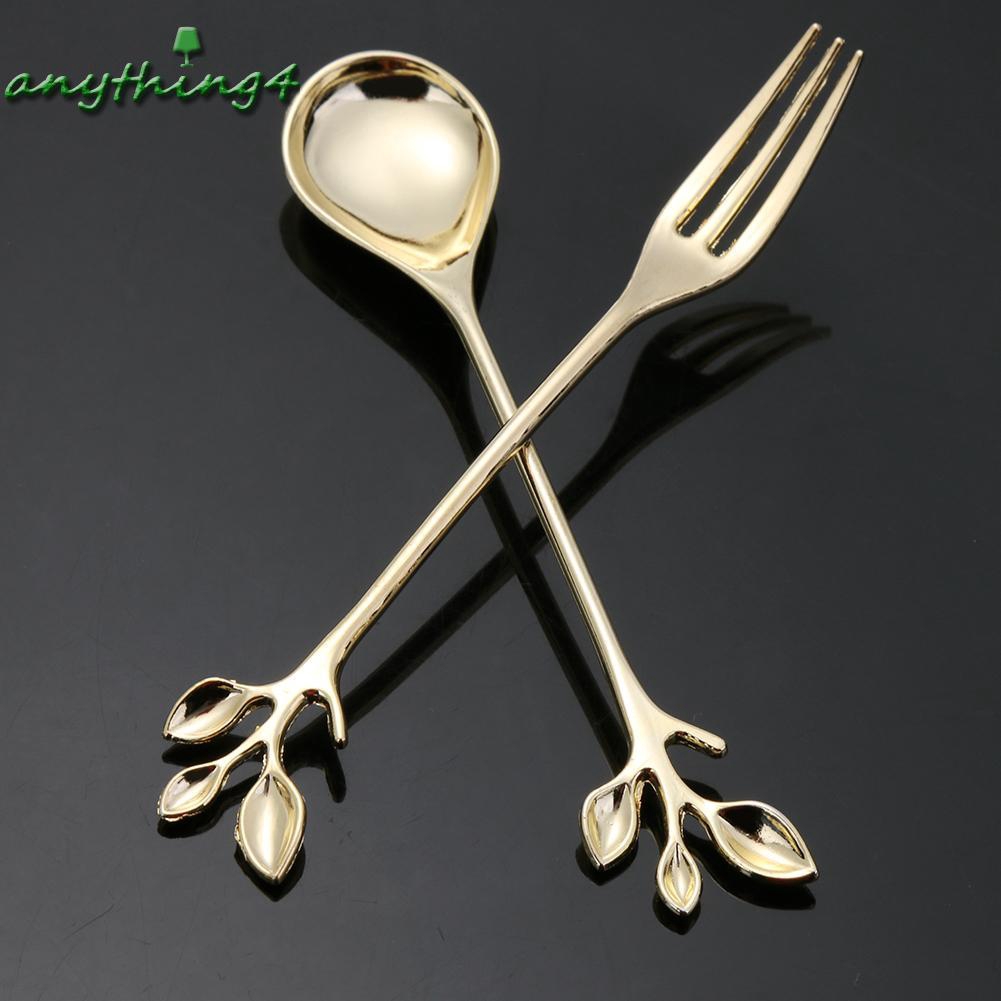 ♚any♚ Convenient 2pcs/Set Coffee Dessert Spoon Vintage Royal Style Branch Shape Cutlery Fork