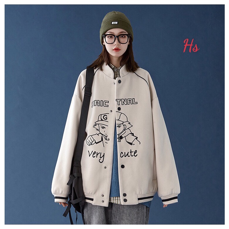 Áo Bomber Unisex Cậu Bé VERY CUTE 🦋 Áo Khoác Nỉ Nam Nữ Dáng Rộng Cúc Bấm 2 Màu 🦋 | BigBuy360 - bigbuy360.vn