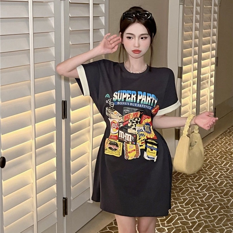 Đầm Thun Ngắn Tay Form Rộng Thời Trang Mùa Hè Hàn Quốc Cho Nữ