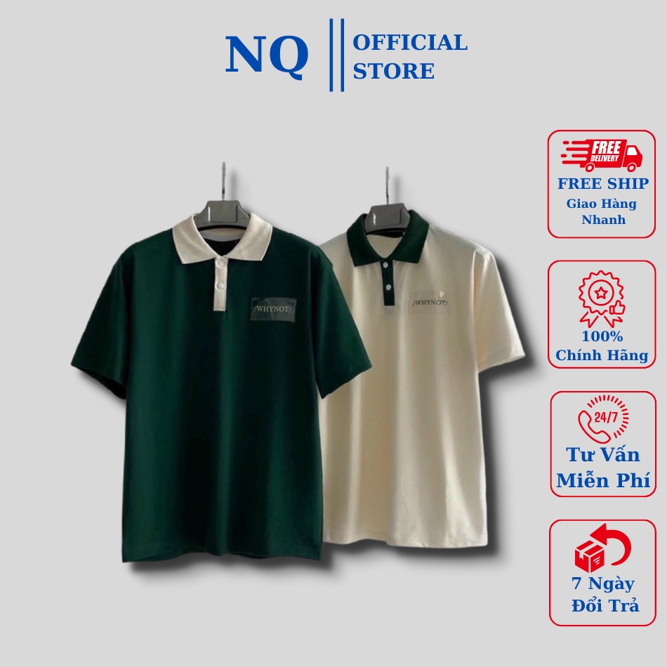 Áo polo form rộng unisex nam nữ WHY NOT màu XANH/KEM form rộng ✳️ Chất TC Cá Sấu giá đẹp
