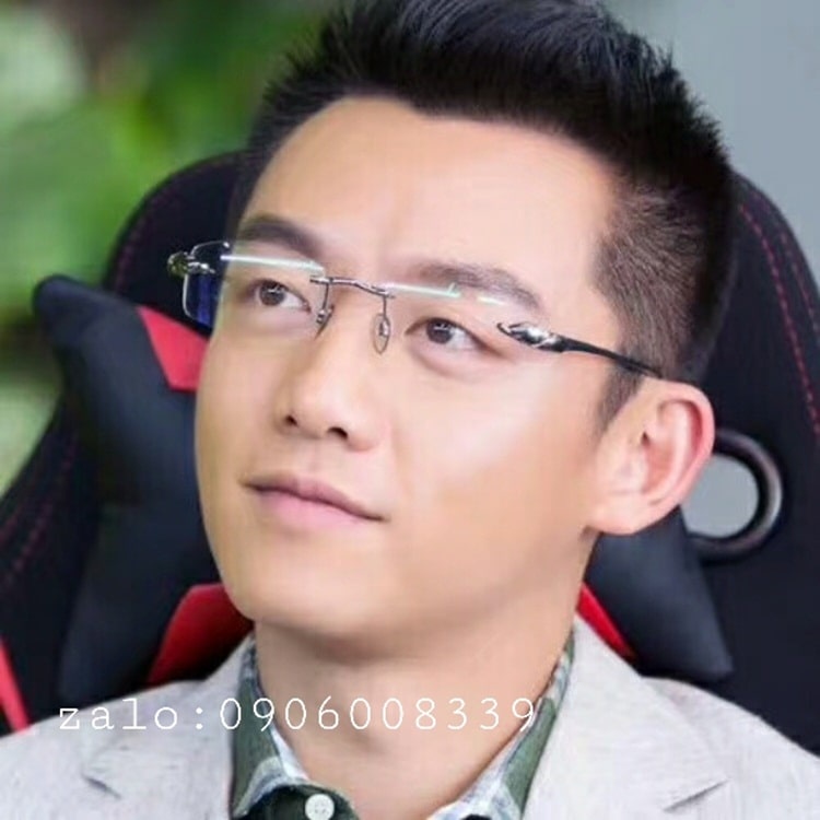 Kính khoan không viền, Titanium, Mắt kính cận nam, Hàng cao cấp, Kèm Full Box, Bảo Hành 12 tháng - donghokinhmat168