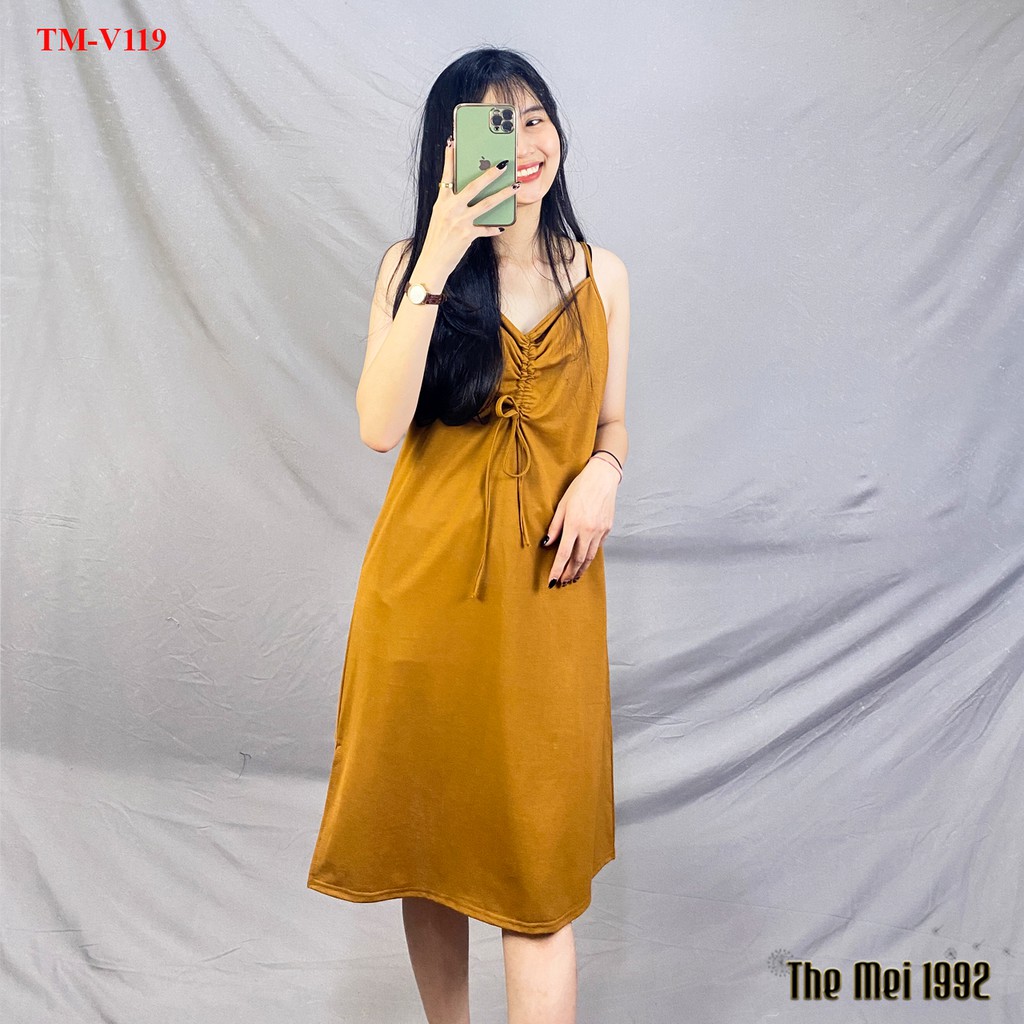 Đầm váy 2 dây nữ The Mei 1992 - Váy hai dây dáng suông cao cấp chất cotton mát rúm ngực xẻ tà siêu xinh | BigBuy360 - bigbuy360.vn