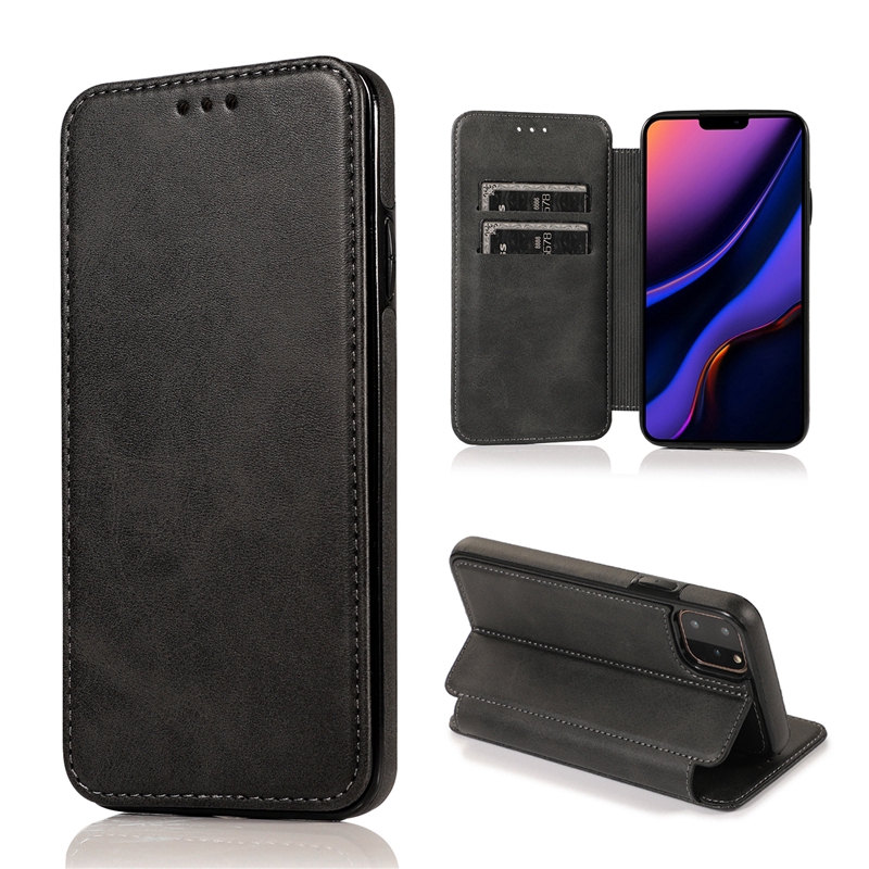 IPhone 12 11 Pro Xs Max XR 8 7 SE 2020 Leather Case Full Protection Flip Card slot Bracke Soft Cover Casing