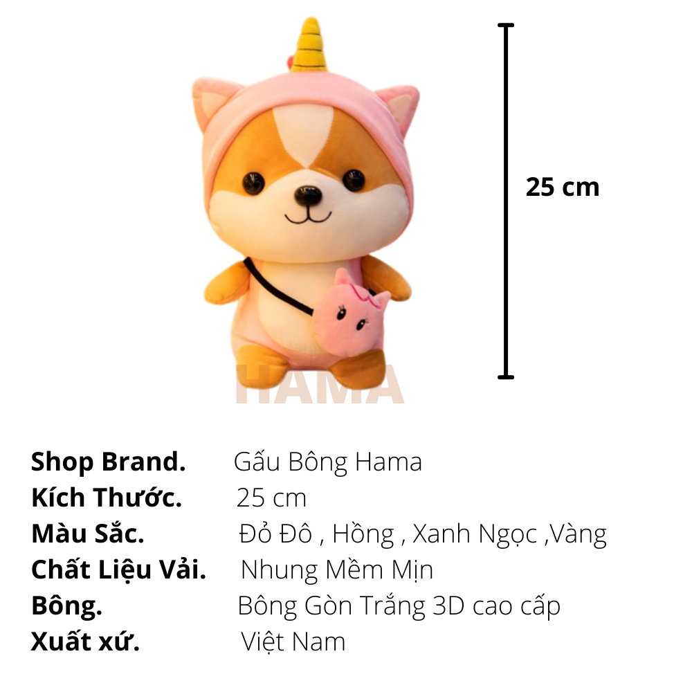 Gấu Bông Chó Shiba Cosplay Mềm Mịn Size Nhỏ 25 cm Hàng Cao Cấp Cho Trẻ Nhỏ Hama
