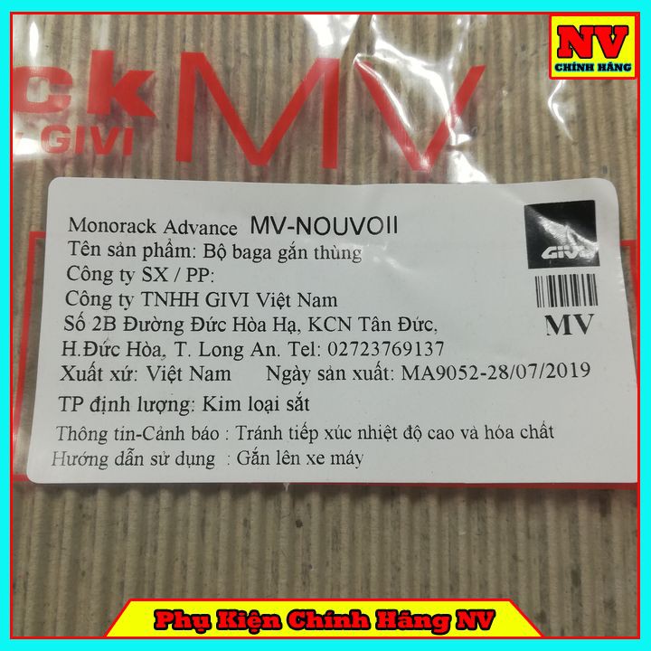 Baga sau Givi Nouvo II chính hãng chịu lực cao gắn được thùng sau Givi