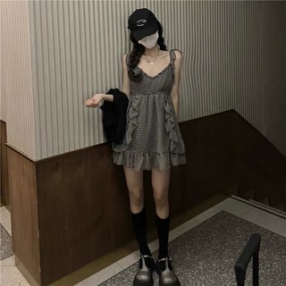 [Có Sẵn ]  Đầm 2 dây kẻ caro