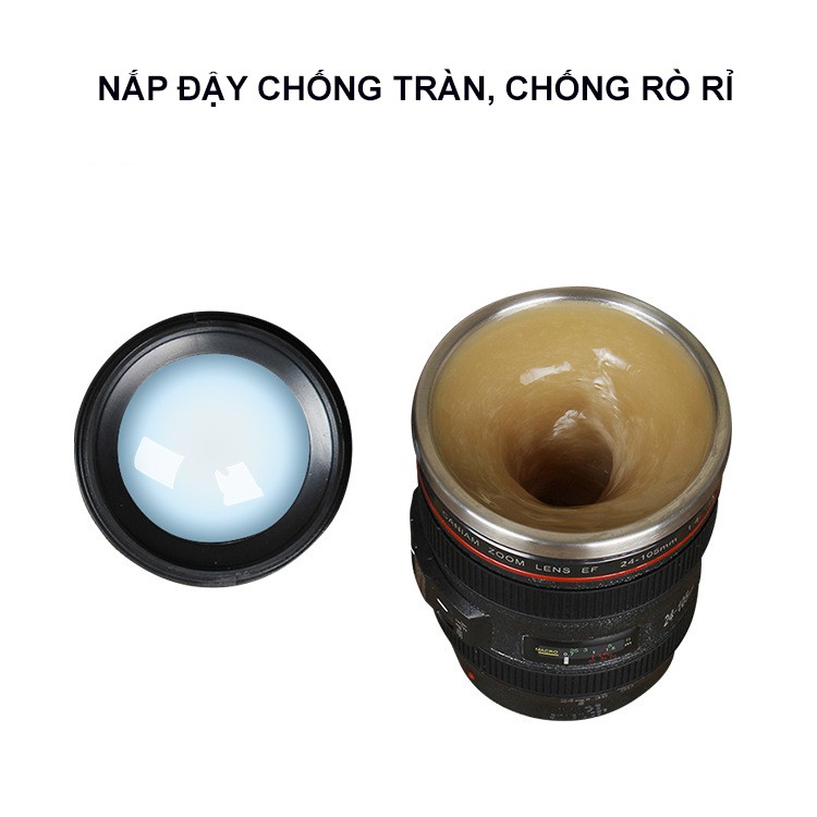 Cốc Giữ Nhiệt Cà Phê Tự Động Khuấy Hình Ống Kính Lens Máy Ảnh