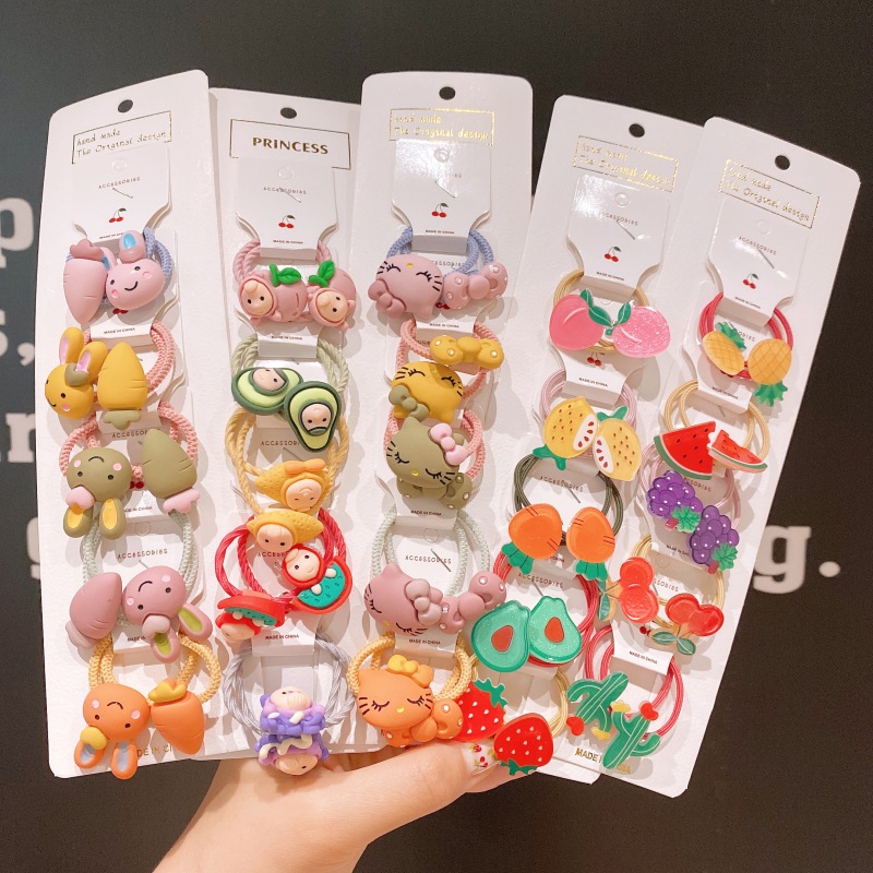 Set 5 Dây Chun Buộc Tóc Gắn Trang Trí Trái Cây Xinh Xắn Dành Cho Các Bé