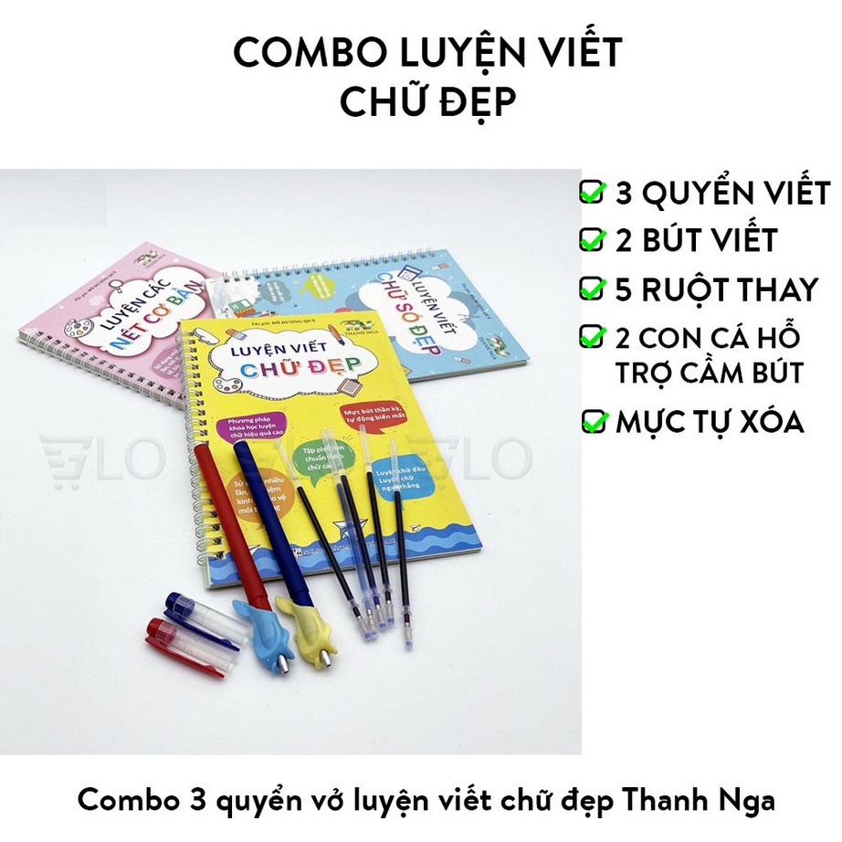 Combo 3 cuốn Vở Viết Xóa Được -Luyện Viết Không Sợ Sai - Tặng Kèm Bút