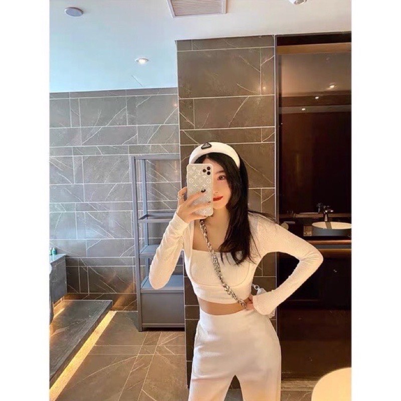 Áo body tay dài cổ U áo thun croptop cổ vuông thiết kế sang chảnh Thuncastore A962
