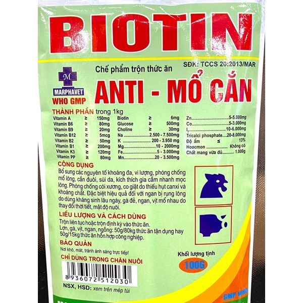 1 gói BIOTIN ANTI- Mổ cắn 100g cho lợn gà vịt