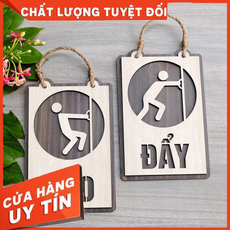 Bảng hướng dẫn Kéo đẩy treo cửa bằng gỗ cắt laser sử dụng trang trí shop, cửa hàng - Mẫu TP03 [ tranh trang trí Homestay