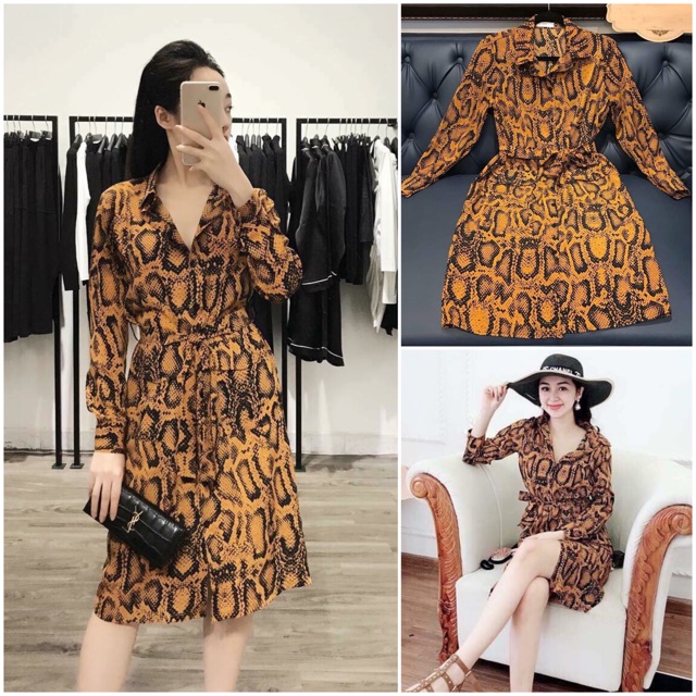 Đầm sơ mi hoạ tiết da rắn sang choảnh