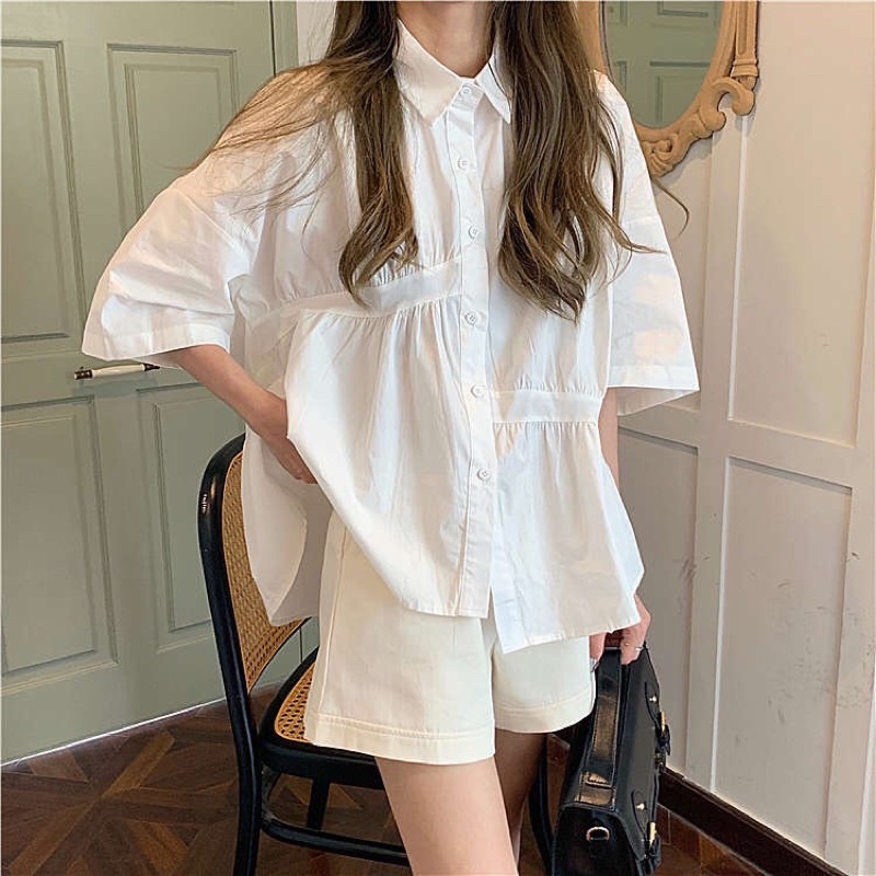 Áo Sơ Mi Vạt Lệch Tay Lỡ Dáng Babydoll Dành Cho Nữ