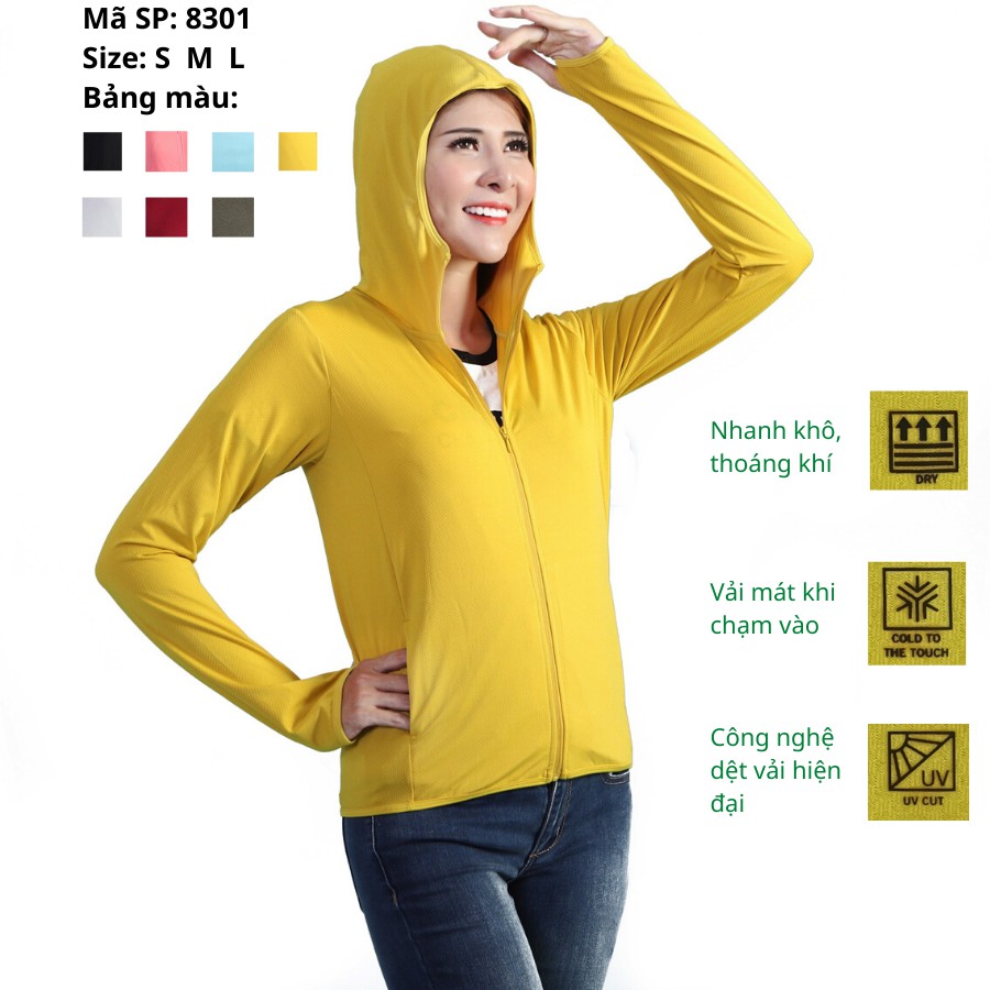 Áo khoác chống nắng tay dài có nón chất cotton spandex mềm mịn mỏng mát 8301 – Cotonfio