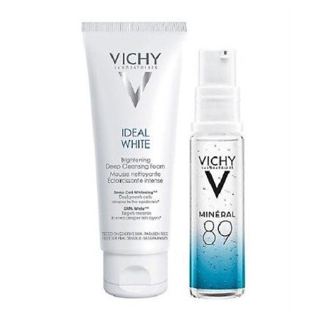 Combo Sữa Rửa Mặt Tạo Bọt Dưỡng Trắng Da Vichy Ideal White 100ml + Dưỡng Chất Khoáng Cô Đặc M89 10ml