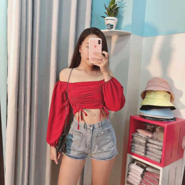 Áo kiểu dây rút bên cao cấp ảnh thật