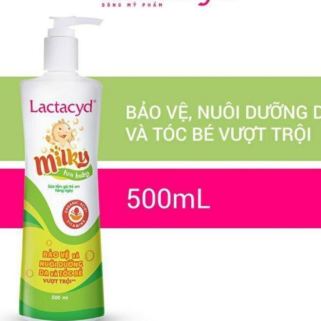 Sữa tắm cho bé Lactacyd Milky, Sữa tắm nước hoa chai to 250ml bảo vệ, nuôi dưỡng da và tóc bé . .