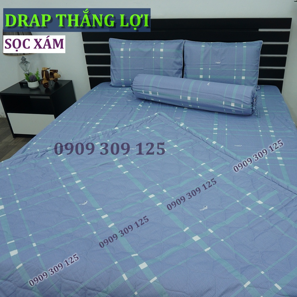 bộ ga cotton Thắng Lợi, ga giường chính hãng ( 4 món ) mẫu SỌC XÁM