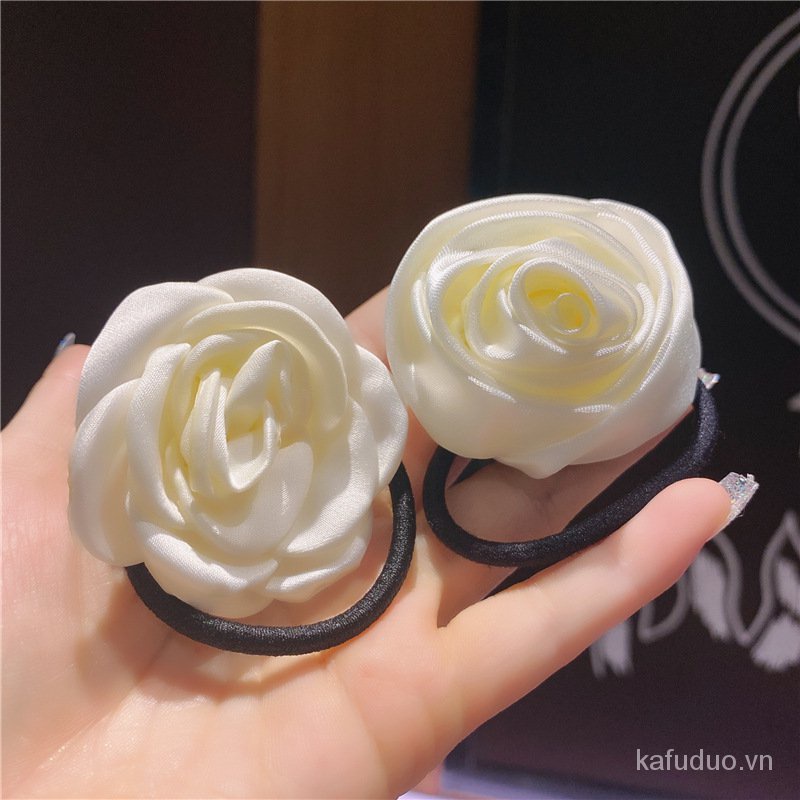 Dây buộc tóc co giãn/ kẹp tóc hình hoa trà mùa hè mới dành cho nữ