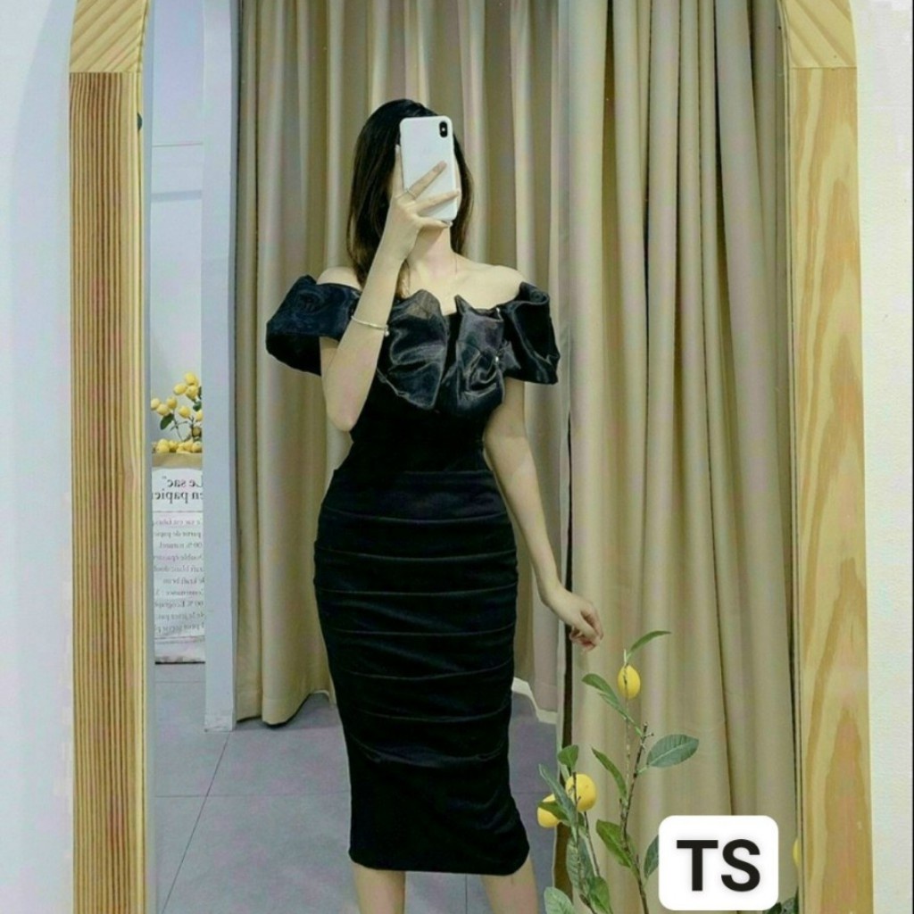 Váy body trắng thiết kế dự tiệc Đầm body sang chảnh dáng ôm trễ vai HN Clothing V19
