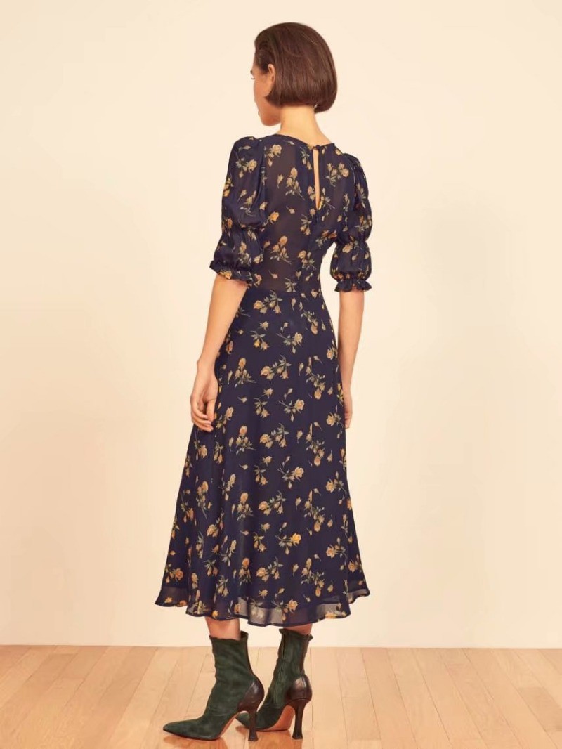 2020 autumn pullover v-neck short-sleeved flower print split dress women's clothing | BigBuy360 - bigbuy360.vn