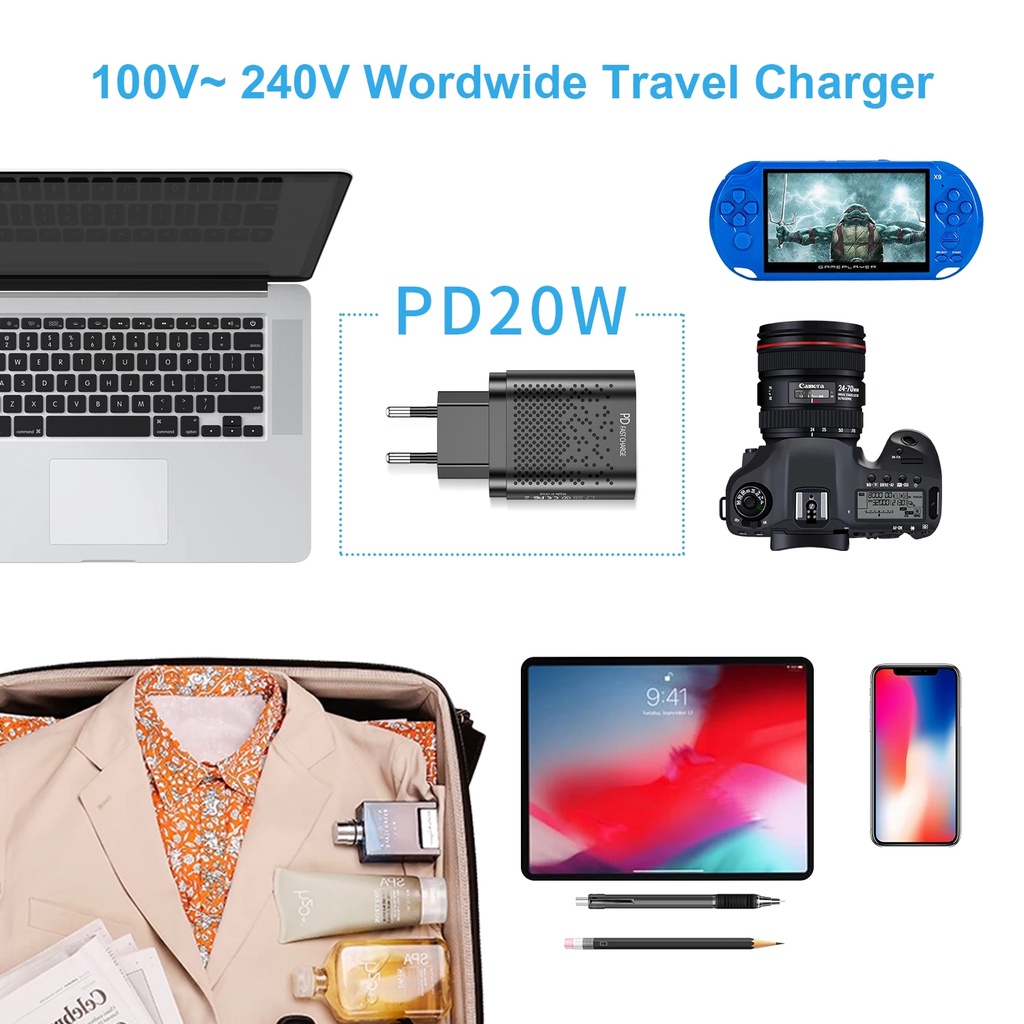 Cốc Sạc Nhanh 20W Hai Cổng USB Type C / QC3.0  Cho iPhone Và Android