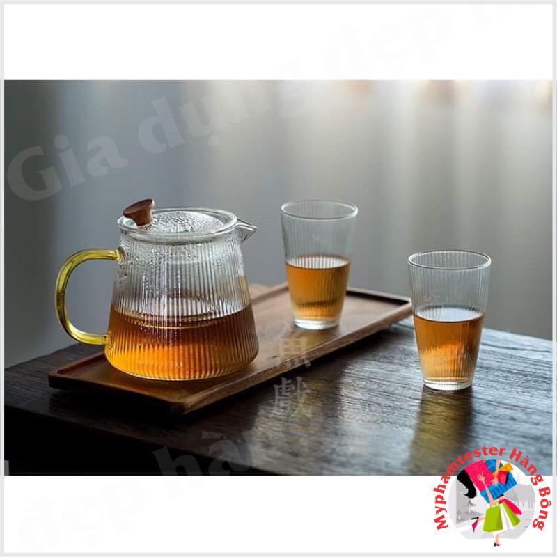 (HÀNG ĐẸP) Ấm lọc thuỷ tinh kẻ sọc dung tích 500ml