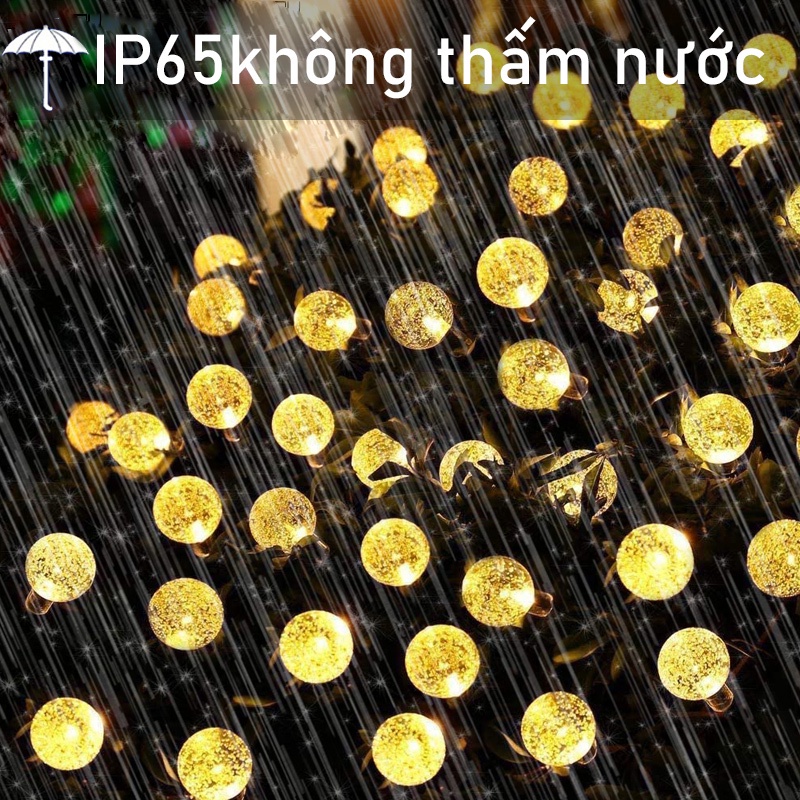 Đèn LED năng lượng mặt trời kiểu pha lê dài 12m 100 bóng chống thấm nước, trang trí ngoài trời đẹp mắt