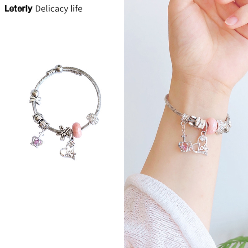 Korean handmade stainless steel bracelet Q39 crystal