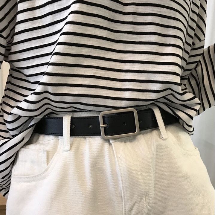 Thắt lưng unisex mặt chữ nhật BROO màu đen phong cách basic, dây nịt da pu bản 2.8cm đơn giản cho nam nữ
