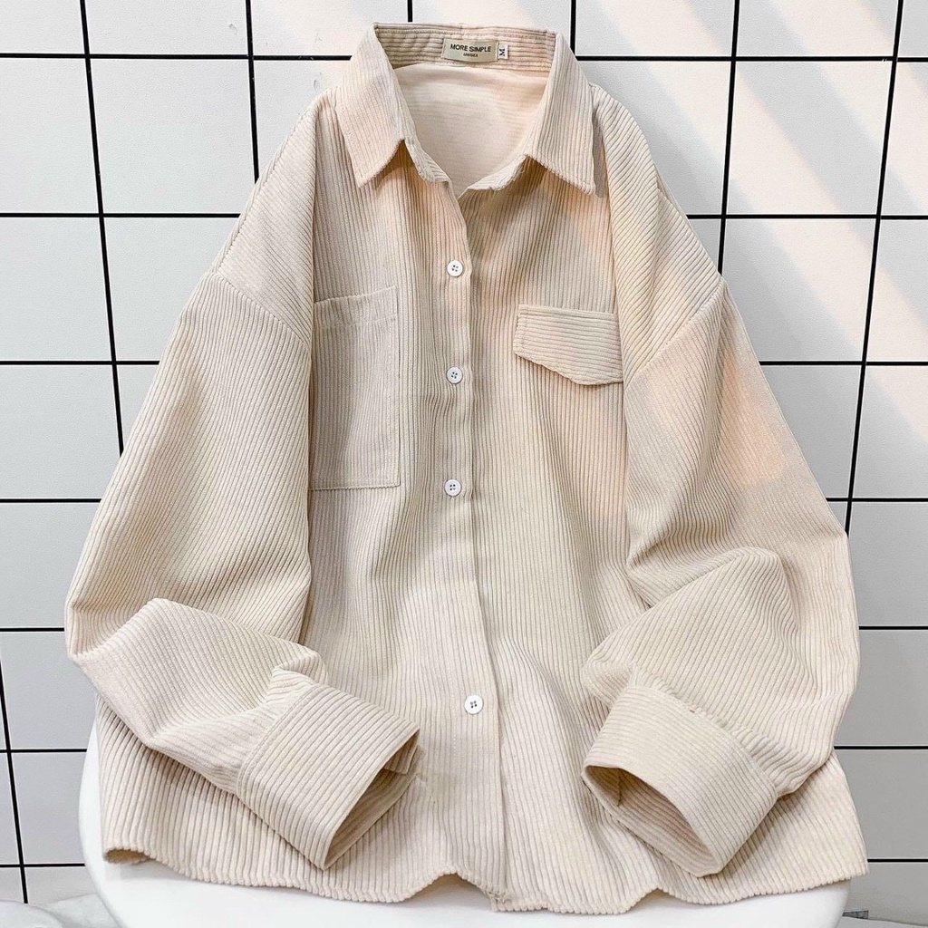 Áo Sơ Mi NHUNG GÂN❤️Áo Sơ Mi Unisex Form rộng Unisex Nam/Nữ Phong Cách Hàn Quốc Ulzzang