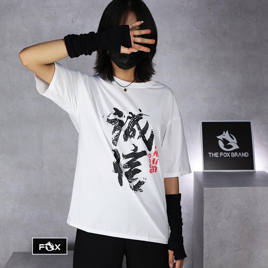 Áo thun tay lỡ THE FOX dáng Unisex form rộng phong cách Ulzzang in chữ Tàu