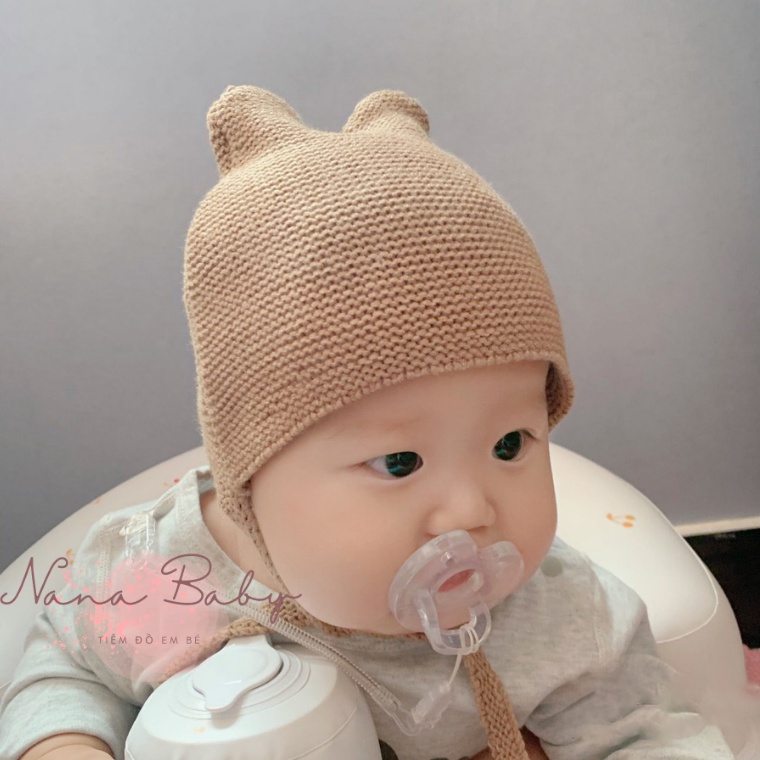 Mũ nón len cột dây màu trơn phong cách hàn quốc đáng yêu cho bé ML60 - Nana Baby