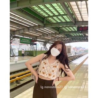 Áo croptop sợi đan hoa