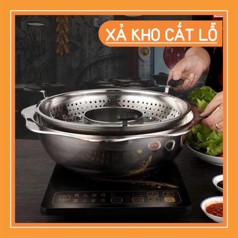 Nồi lẩu inox xoay 2 tầng Hàn Quốc, Nồi lẩu đa năng dùng được cả bếp từ và bếp gas