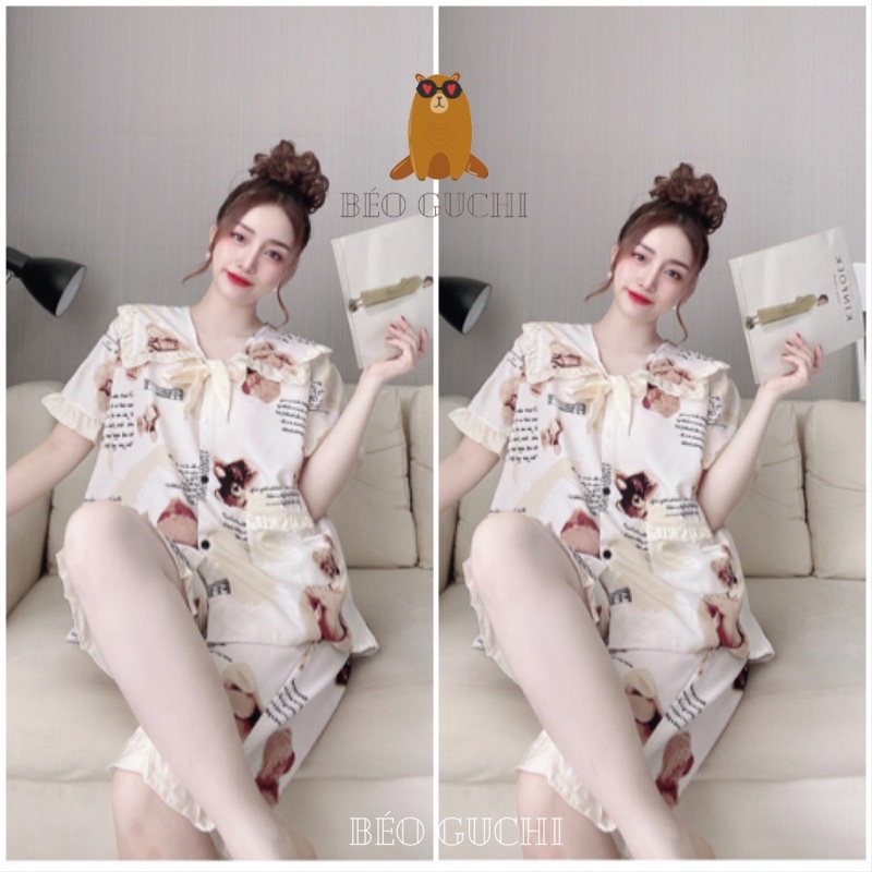 [Mã 66FASHIONSALE giảm 15K đơn 150K] Lửng Xinh 50-110kg K3L Béo Guchi Bigsize Pijama Lụa cao cấp mềm mịn- Đồ bộ nữ xinh