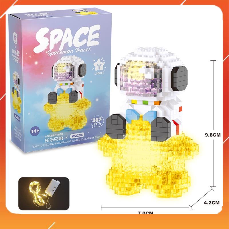 Mô hình lắp ráp Phi Hành Gia Mini phát sáng tặng búa+ lật đật, đồ chơi xếp hình